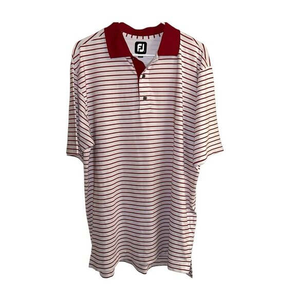 FootJoy Red White Stripe Pullover Collared Athletic Golf Shirt Size Large - Picture 1 of 9